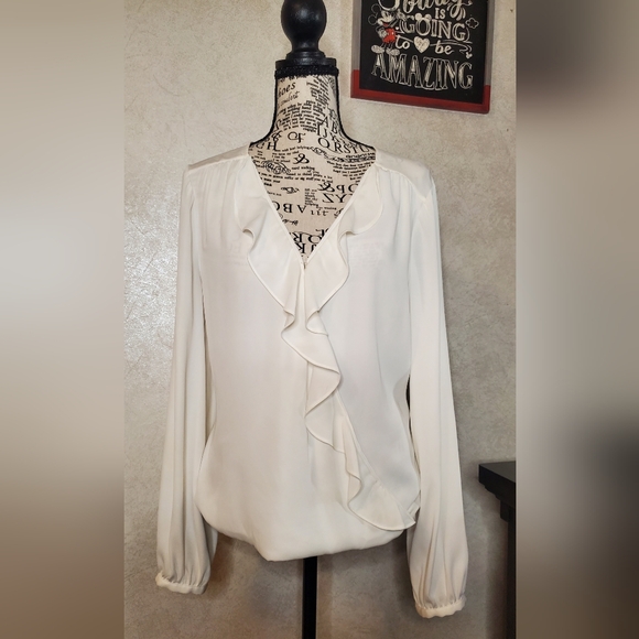 White House Black Market Tops - White House/Black Market Elegant White Ruffle Blouse Size:6